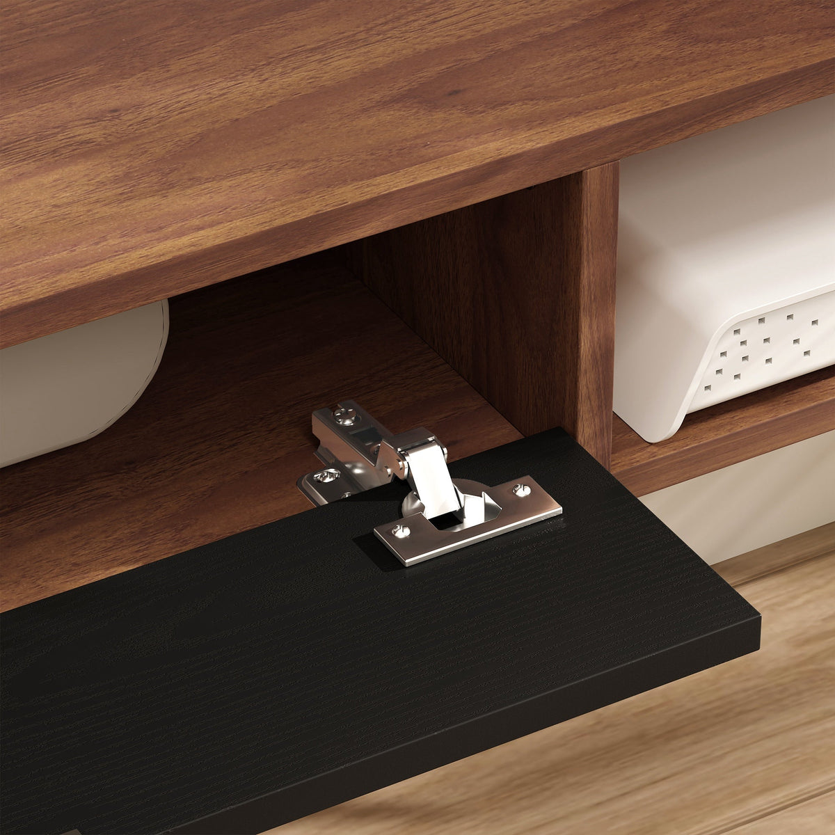 Lennox Floating TV Stand for TVs up to 75" with Flip Drawer-Walnut