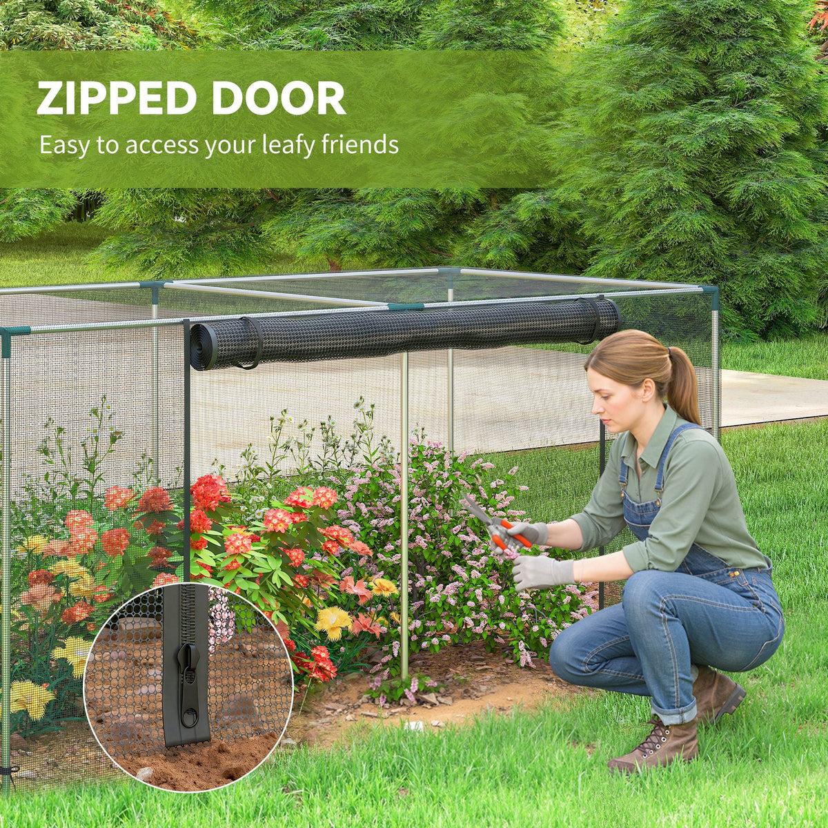 Galvanized Steel Crop Cage, Plant Protection Tent with Zippered Door, 4' x 4', Black