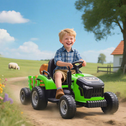 12V Kids Ride On Tractor with Trailor, Remote Control, Music, Lights, Shifter, for Kids Ages 3-8 Years, Blue