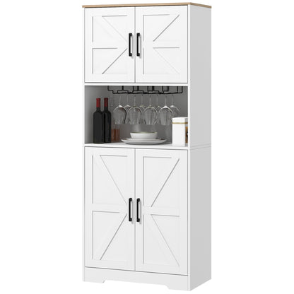 Farmhouse Kitchen Pantry, 68" Freestanding Hutch Storage Cabinet with Microwave Oven Countertop, Black