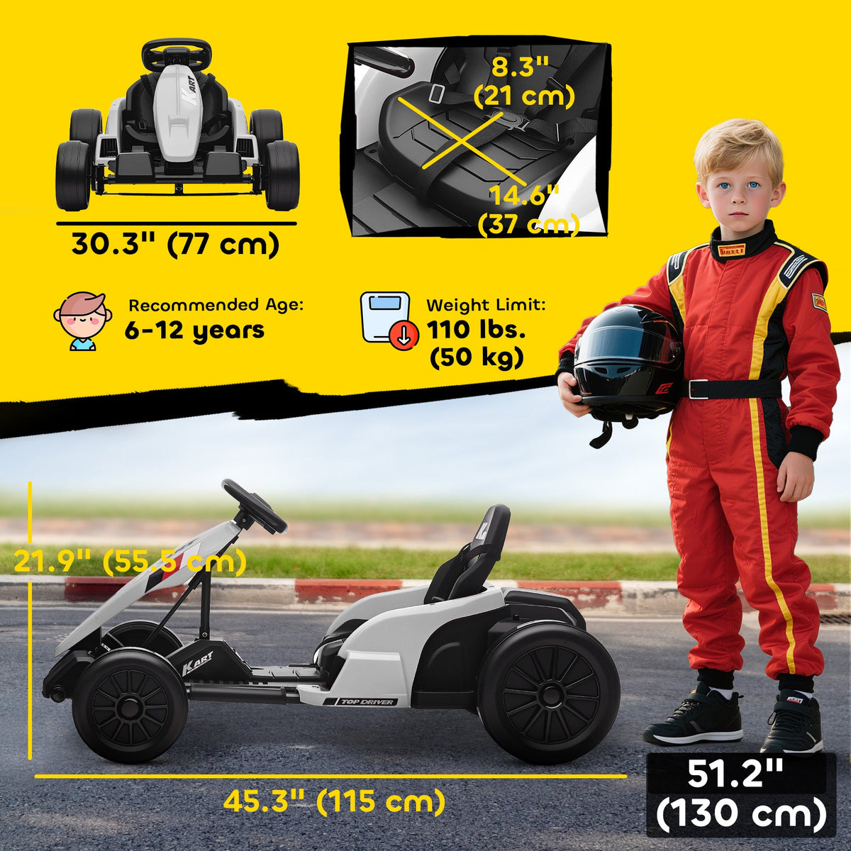 24V Electric Go Kart with Dual 150W Motors, Adjustable Seat & 11.2MPH High Speed, Slow Start, 5-Point Harness, Blue