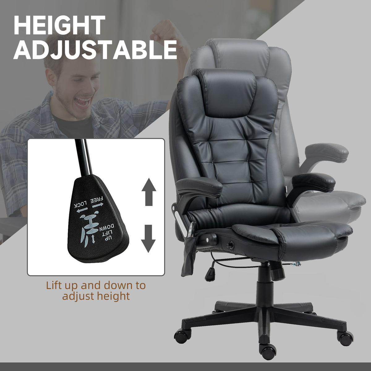 Executive Massage Chairs Heated High Back Reclining Office Chair Swivel Leather Adjustable Vibrating Furniture Black