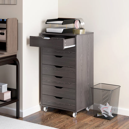 7-drawer Vertical File Cabinet for Home Office, Storage Cabinet with Wheels, 18.7"x15.6"x35.4", Black