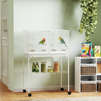 18" H Bird Cage, Large Parakeet Cage for Budgie, Lovebird, Canary, Finches with Divider, Black