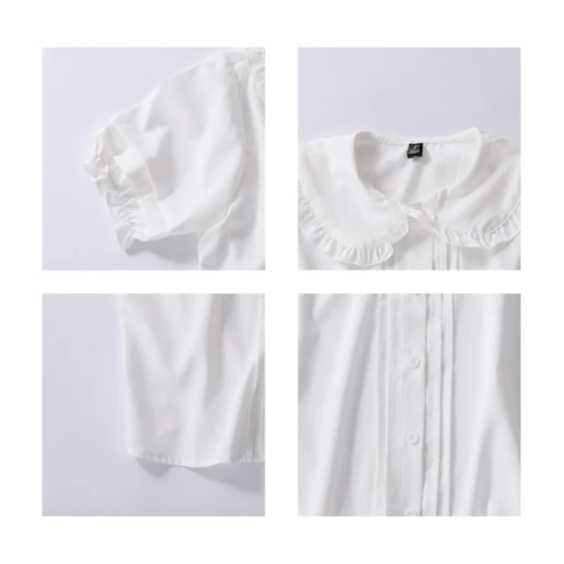 College Style Sweet Ruffle Short Sleeve Women's Top