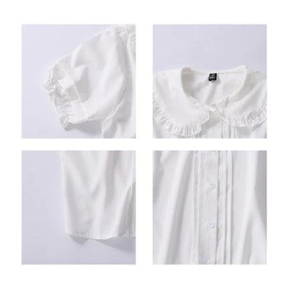 College Style Sweet Ruffle Short Sleeve Women's Top