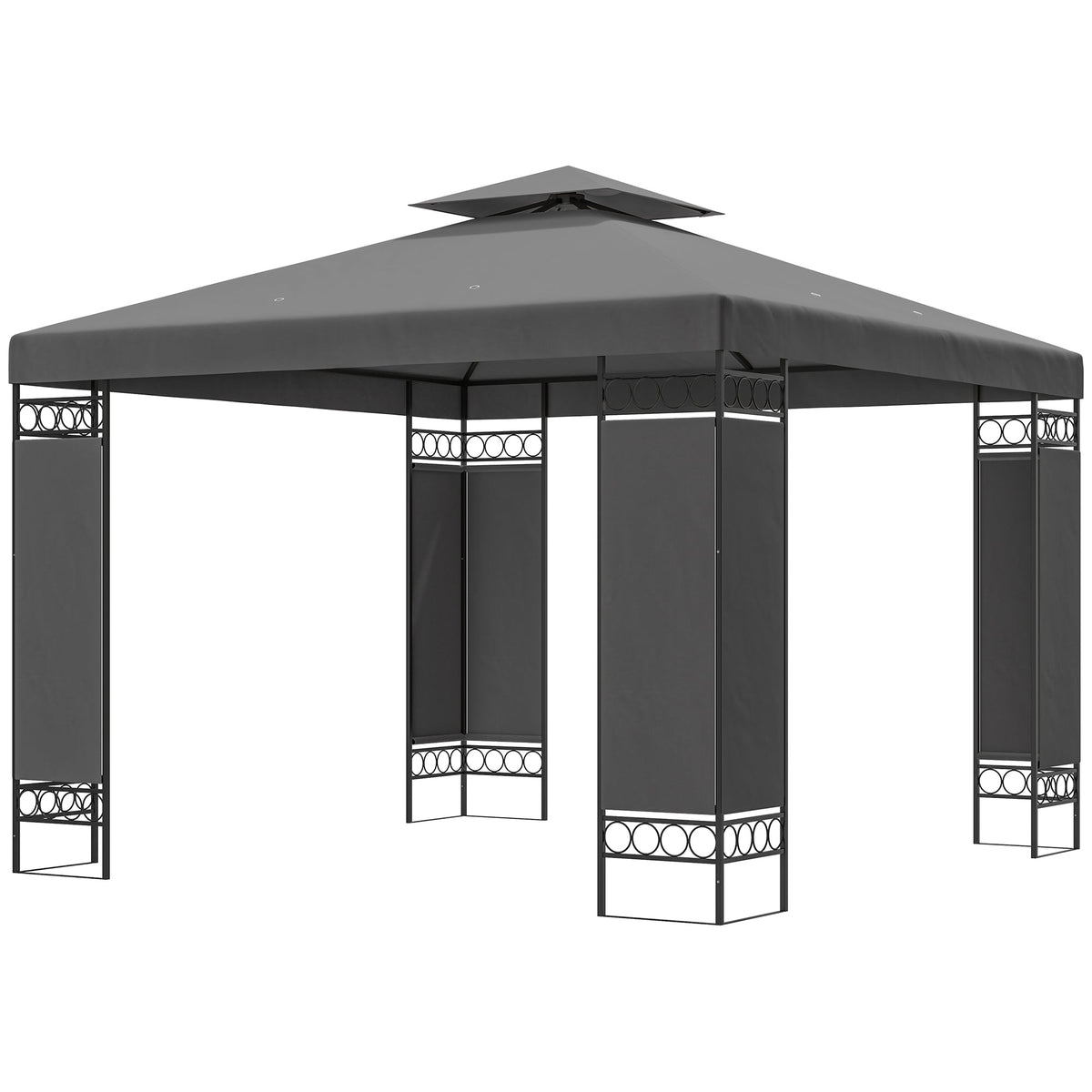 10 x 10 FT Canopy Gazebo, Double Roof Patio Gazebo with Screen Panels and Metal Frame for Deck, Backyard, Khaki