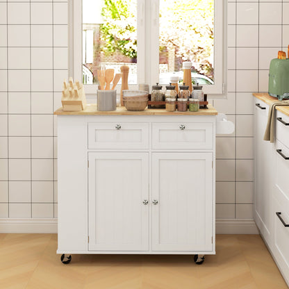 Kitchen Island with Power Outlet and Drop Leaf, Rolling Kitchen Cart with 2 Drawers and Adjustable Shelves, Black