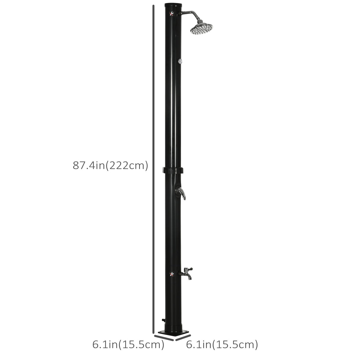 7.3FT 5.3 Gallon Solar Heated Shower, 2-Section Outdoor Shower with Shower Head, Foot Shower, Temperature Display for Backyard, Poolside, Spa, Beach, Black