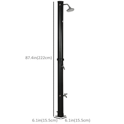 7.3FT 5.3 Gallon Solar Heated Shower, 2-Section Outdoor Shower with Shower Head, Foot Shower, Temperature Display for Backyard, Poolside, Spa, Beach, Black