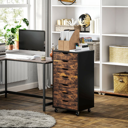 7-drawer Vertical File Cabinet for Home Office, Storage Cabinet with Wheels, 18.7"x15.6"x35.4", Black
