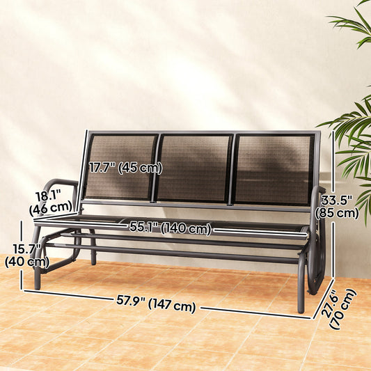 3-Seat Outdoor Glider Chair, Patio Rocking Chair, Steel Frame, Sling Fabric Seat for Garden, Backyard, Lawn, Black