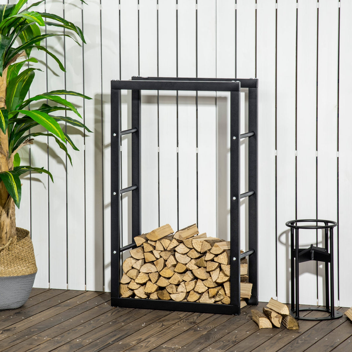 15.7" x 9.8" x 39.4" Firewood Rack Outdoor, Log Holder Fireplace Storage Rack with Handles and 220 lbs. Weight Capacity, Black