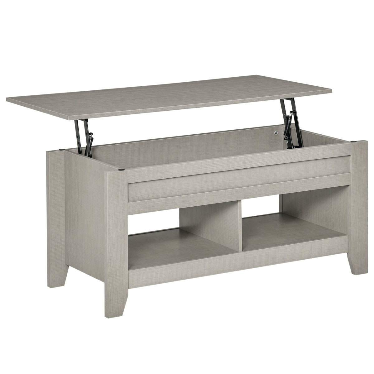 Lift Top Coffee Table with Hidden Storage Compartment and Open Shelves, Lift Tabletop Pop-Up Center Table for Living Room, Dark Walnut