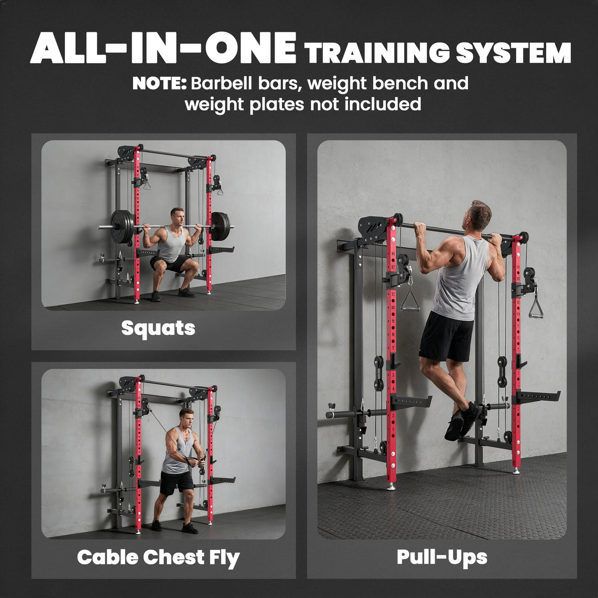 Foldable Power Cage, Space-Saving Power Rack with Pull-Up Bar, Cable Pulley System, 1540 lbs Capacity