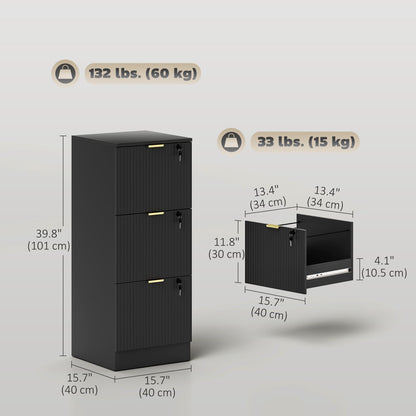 Lockable Filing Cabinet with 2 Fluted Drawers, File Cabinet with Adjustable Hanging Rails for A4 Letter Files, Black