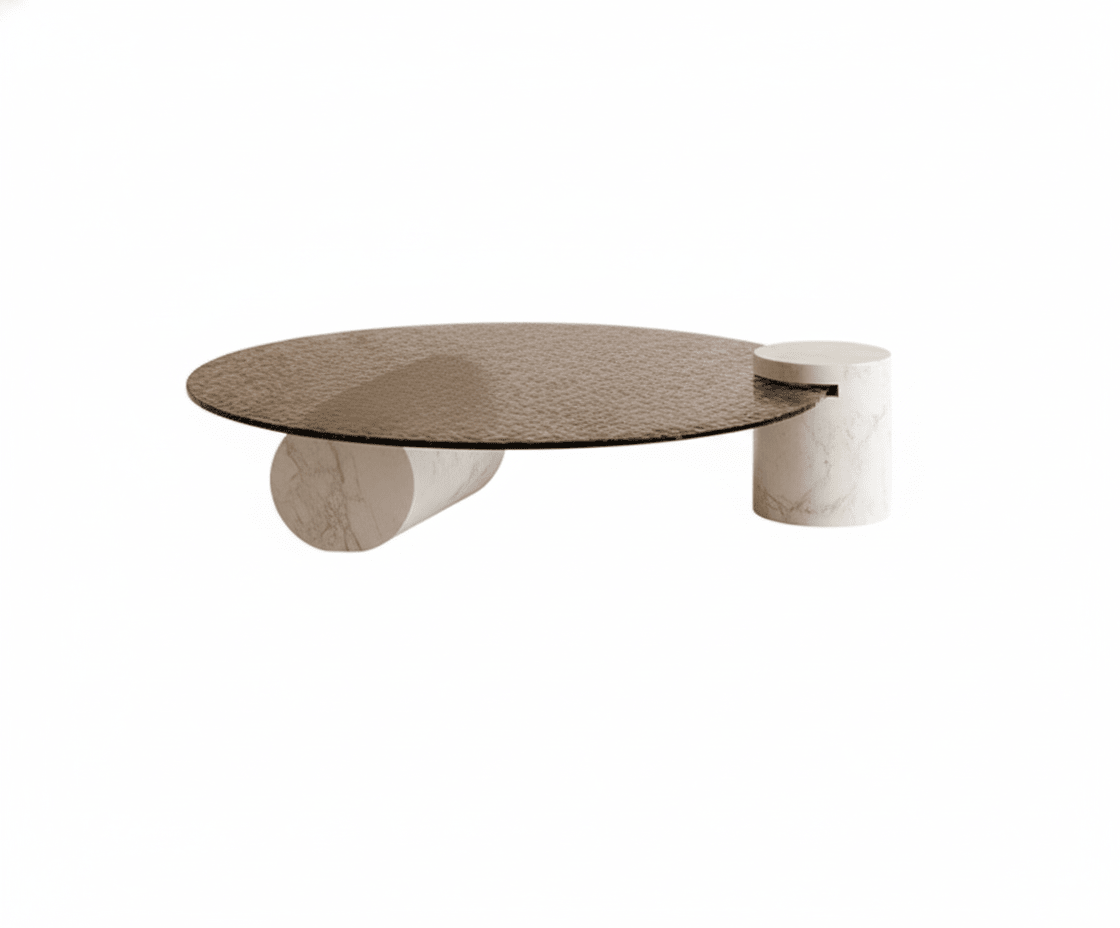 Water Ripple Glass Coffee Table with Stone Base