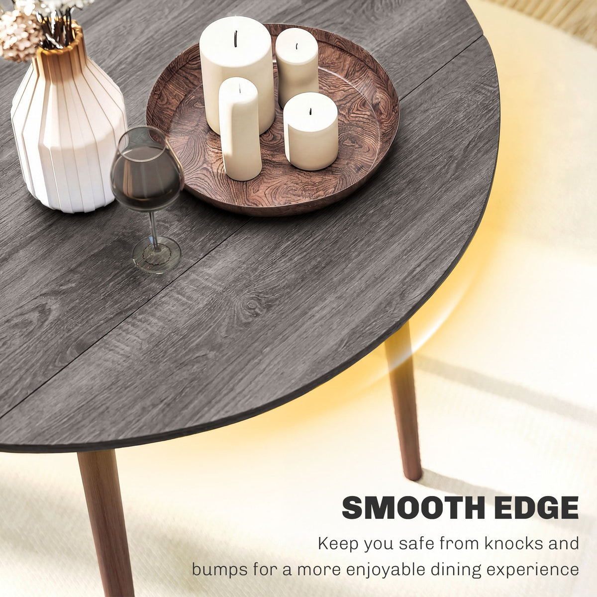 Folding Dining Table, Round Drop Leaf Kitchen Table for Small Spaces with Wood Legs, Oak