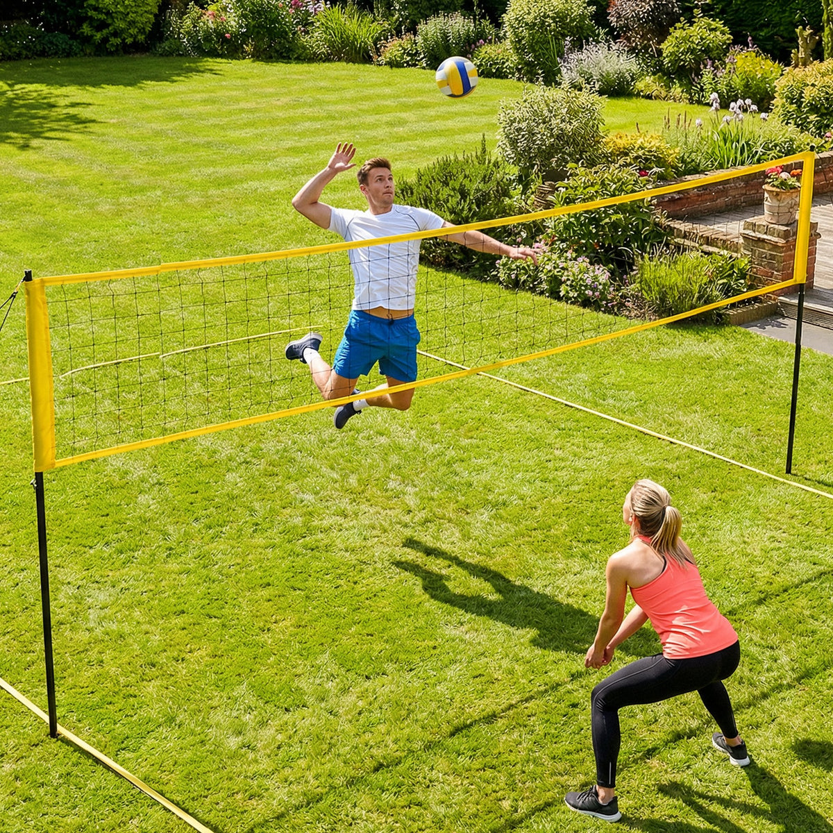 31ft Portable Volleyball Net Set with Adjustable Height Steel Poles, Volleyball, Boundary Line and Carrying Bag