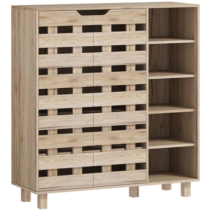 Shoe Cabinet, 21 Pair Shoe Storage Cabinet Organizer with 5-tier Double Door Cupboard and 5-tier Open Shelves, Black