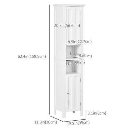 Bathroom Cabinet, Freestanding Linen Cabinet with Open Shelves, 13.8" x 11.8" x 62.4", White