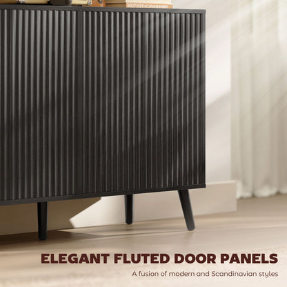 Buffet Cabinet with Storage Modern Fluted Sideboard with Adjustable Shelves Wood Legs for Dining Room Living Room Oak