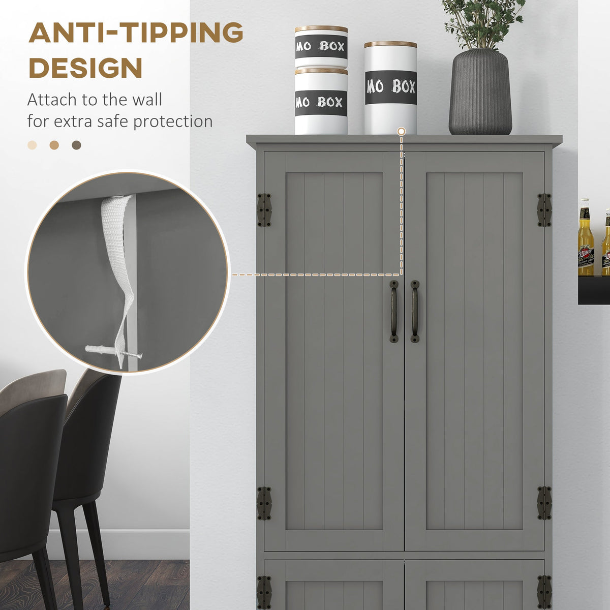 48" 4-Door Storage Cabinet Multi-Storey Large Space Pantry with Adjustable Shelves Black