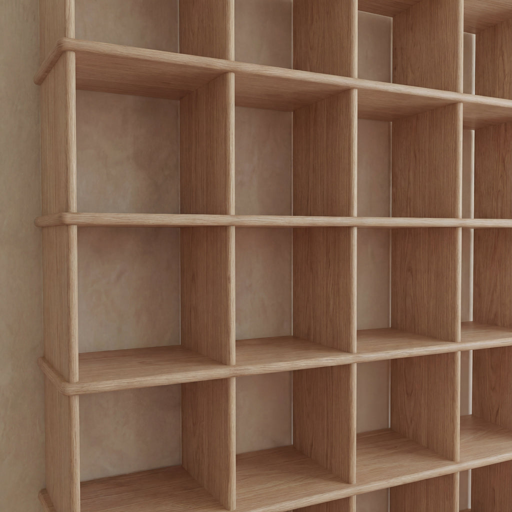 Cube bookshelf in white oak