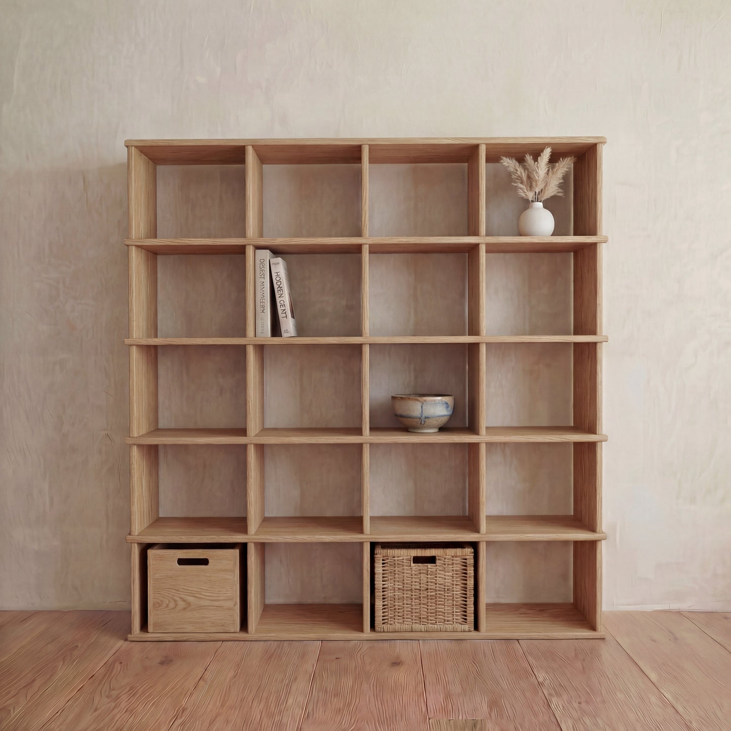 Cube bookshelf in white oak