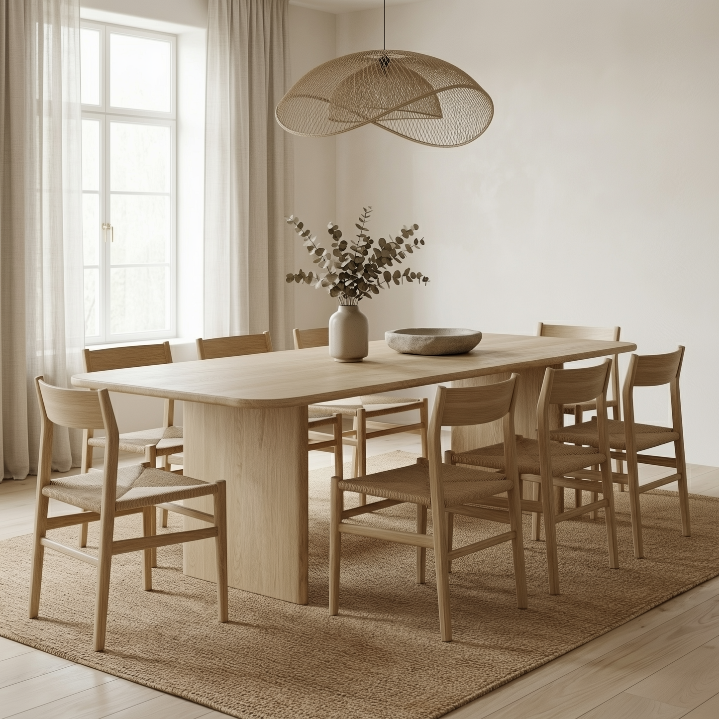 8 person dining table in white oak