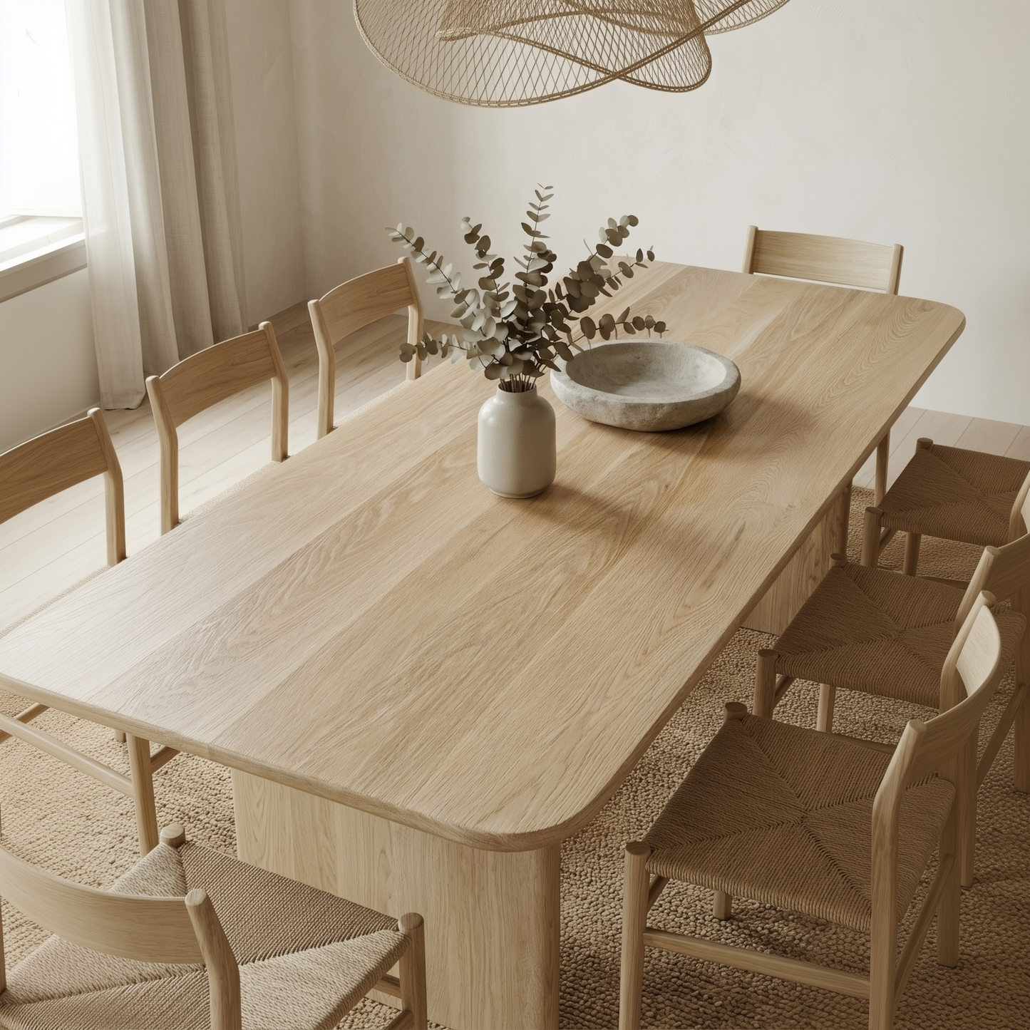 8 person dining table in white oak