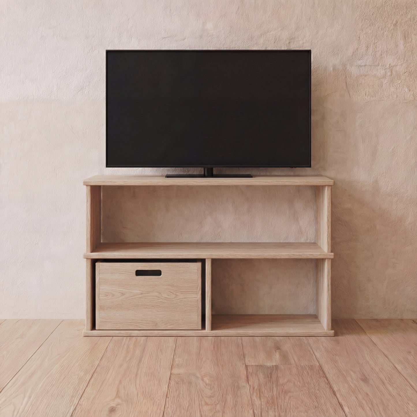 40 inch bookshelf TV stand in white oak