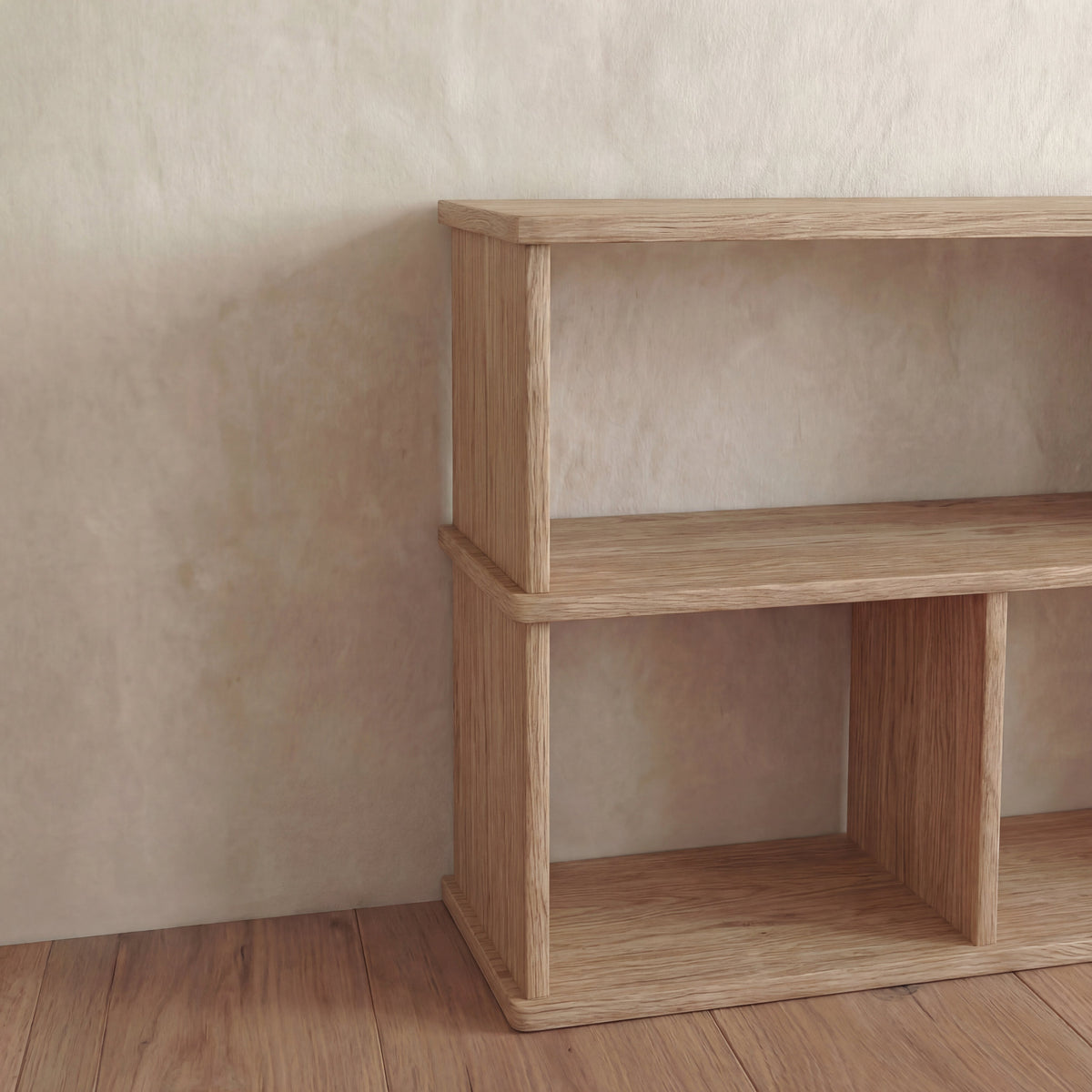 65 inch bookshelf TV stand in white oak