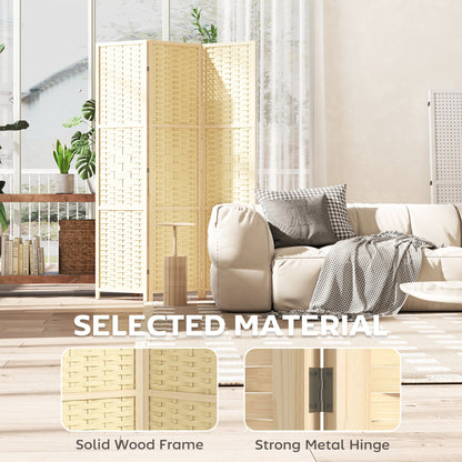 4-Panel Room Divider, 5.6 FT Bamboo Freestanding Folding Privacy Screen for Indoor Bedroom Office, Natural Wood