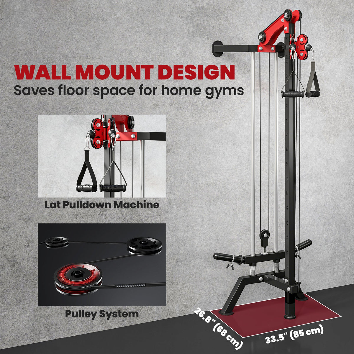 Wall Mount Cable Station, 16 Positions Adjustable Pulley Machine, Cable Crossover Machine with Handle Bar