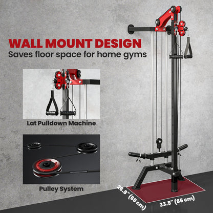 Wall Mount Cable Station, 16 Positions Adjustable Pulley Machine, Cable Crossover Machine with Handle Bar