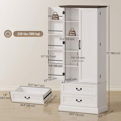 72" LED Kitchen Pantry Cabinet, Buffet Storage Cabinet with 10 Door Shelves, 2 Drawers and Adjustable Shelves, Black
