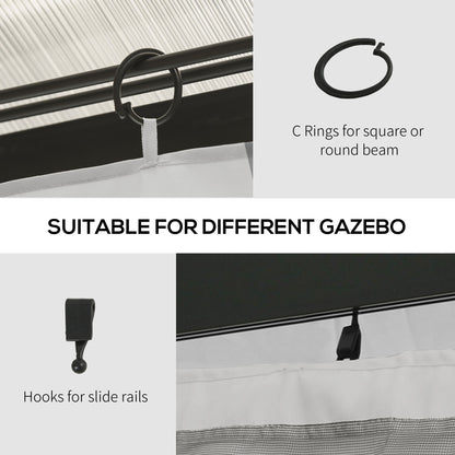 Gazebo Curtains, 10' x 12' Universal Replacement Privacy Curtain, 4-Panels Sidewall with Hooks/C-Rings, Light Grey