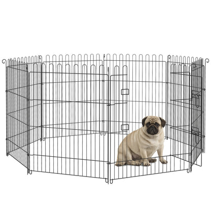 24inch 8-Panel Dog Playpen Octagon Pet Exercise Playpen Crate Foldable Dog Cage Pen Puppy Kennel, Black