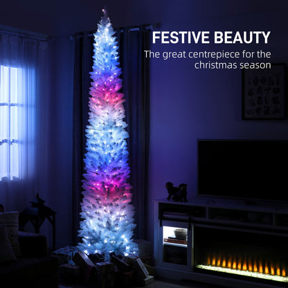 9ft Christmas Tree with Colourful DIY Synchronized LEDs, Hinged Pencil Xmas Tree with Remote, Daily Timer, Green