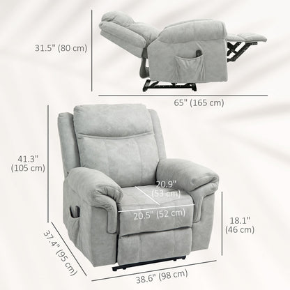 Manual Recliner Chair with Vibration Massage, Side Pockets, Microfibre Reclining Chair for Living Room, Grey