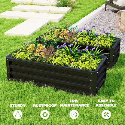 Galvanized Raised Garden Beds, Outdoor Planter Box, Set of 2, for Flowers, Herbs and Vegetables, Black