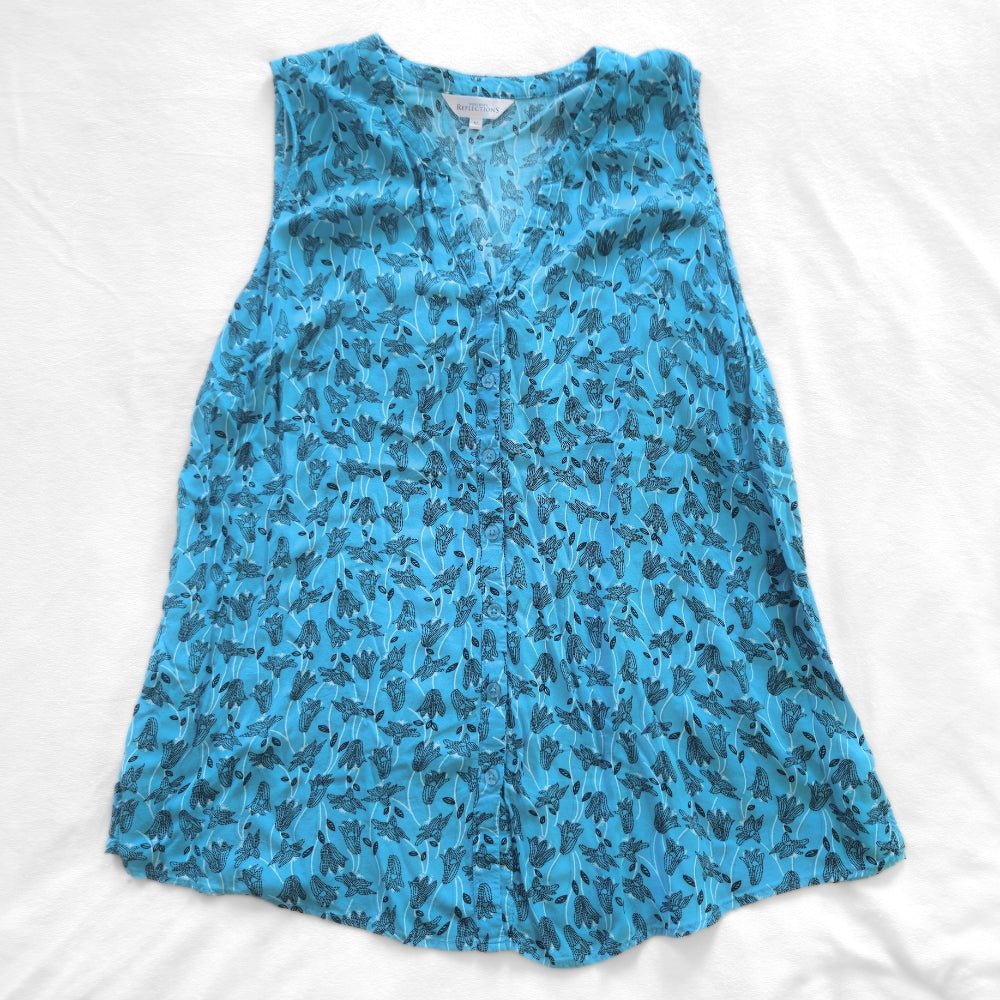 Women's Northern Reflections Blue Floral Button - Up Sleeveless Blouse [XL] - Products Added