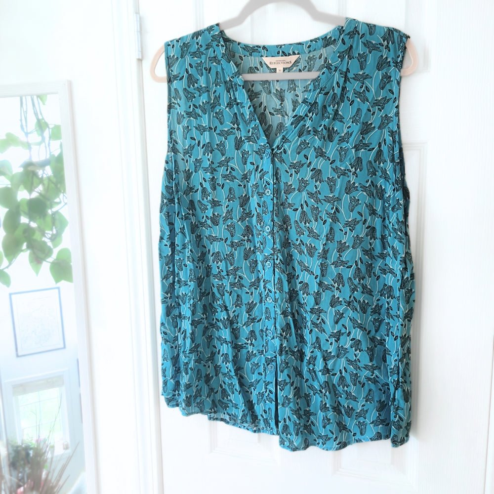 Women's Northern Reflections Blue Floral Button - Up Sleeveless Blouse [XL] - Products Added
