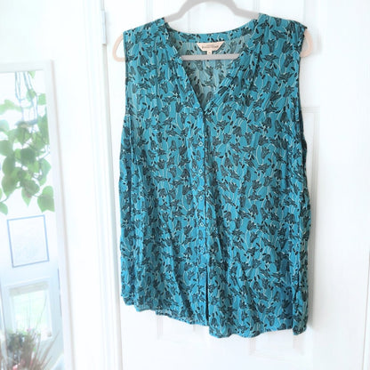Women's Northern Reflections Blue Floral Button - Up Sleeveless Blouse [XL] - Products Added