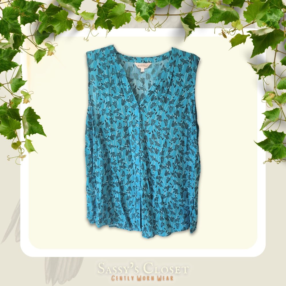 Women's Northern Reflections Blue Floral Button - Up Sleeveless Blouse [XL] - Products Added