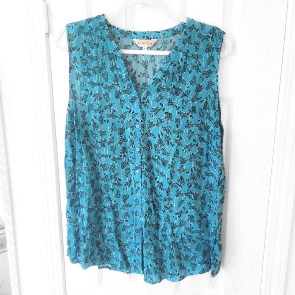 Women's Northern Reflections Blue Floral Button - Up Sleeveless Blouse [XL] - Products Added
