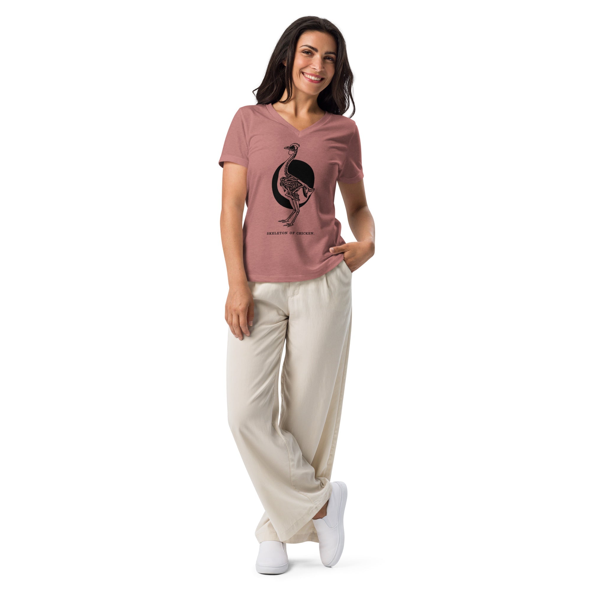Retro Chicken Skelton Women’s relaxed v-neck t-shirt