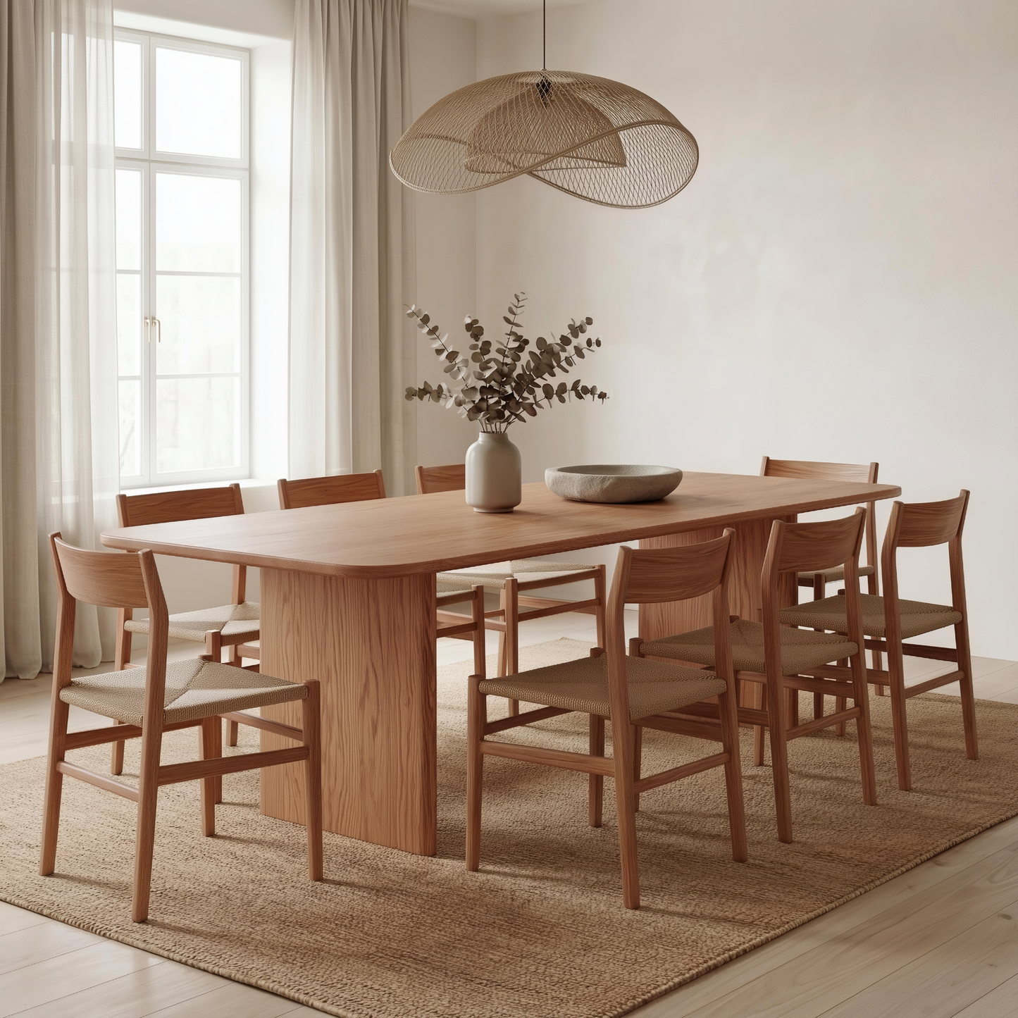 8 person dining table in red oak