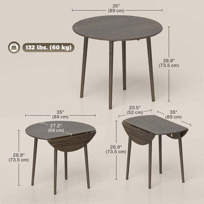 Folding Dining Table, Round Drop Leaf Kitchen Table for Small Spaces with Wood Legs, Oak